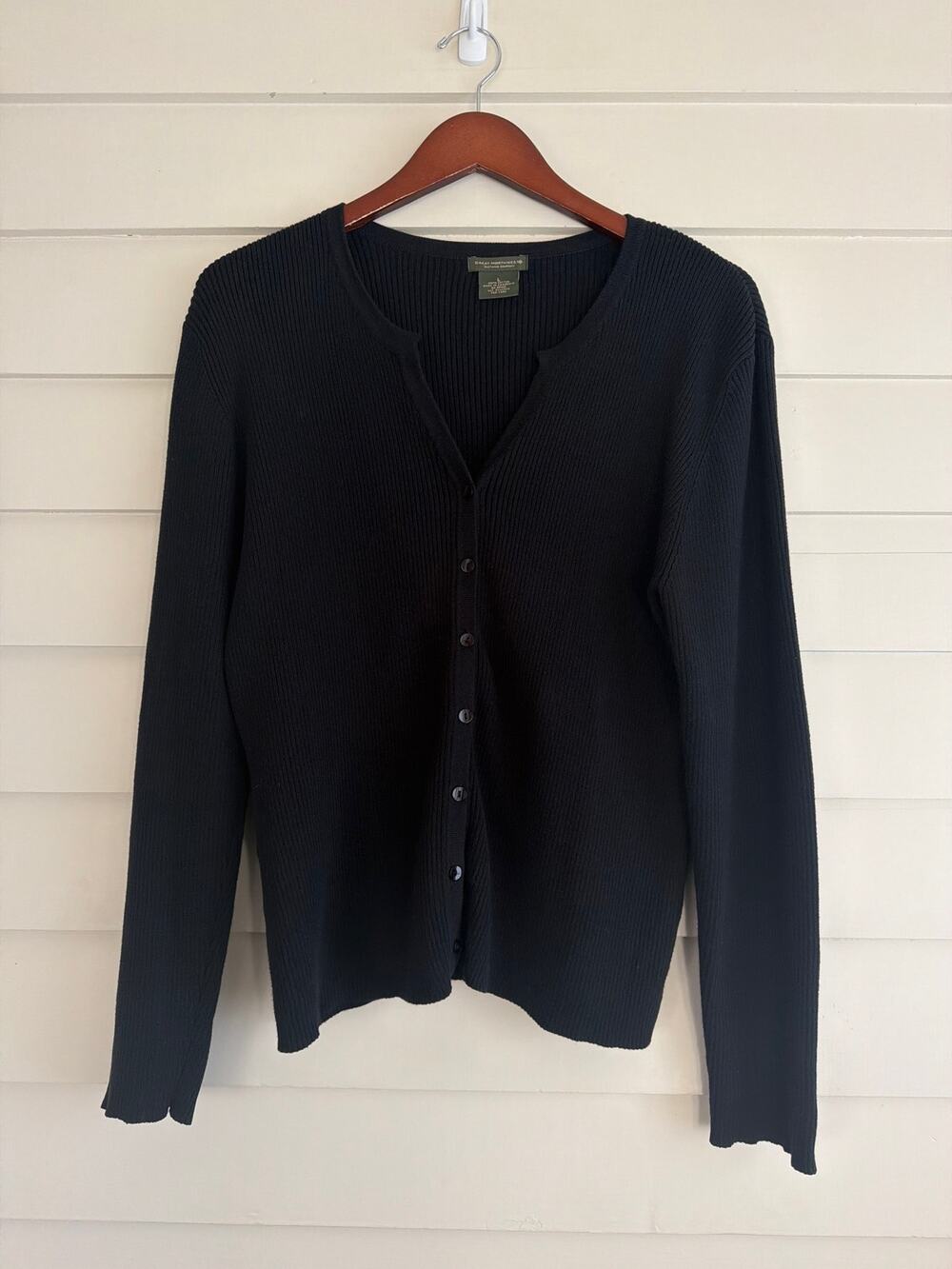Vintage Y2K Black Ribbed Cotton Cardigan 2000s Twilight Bella Swan Style L